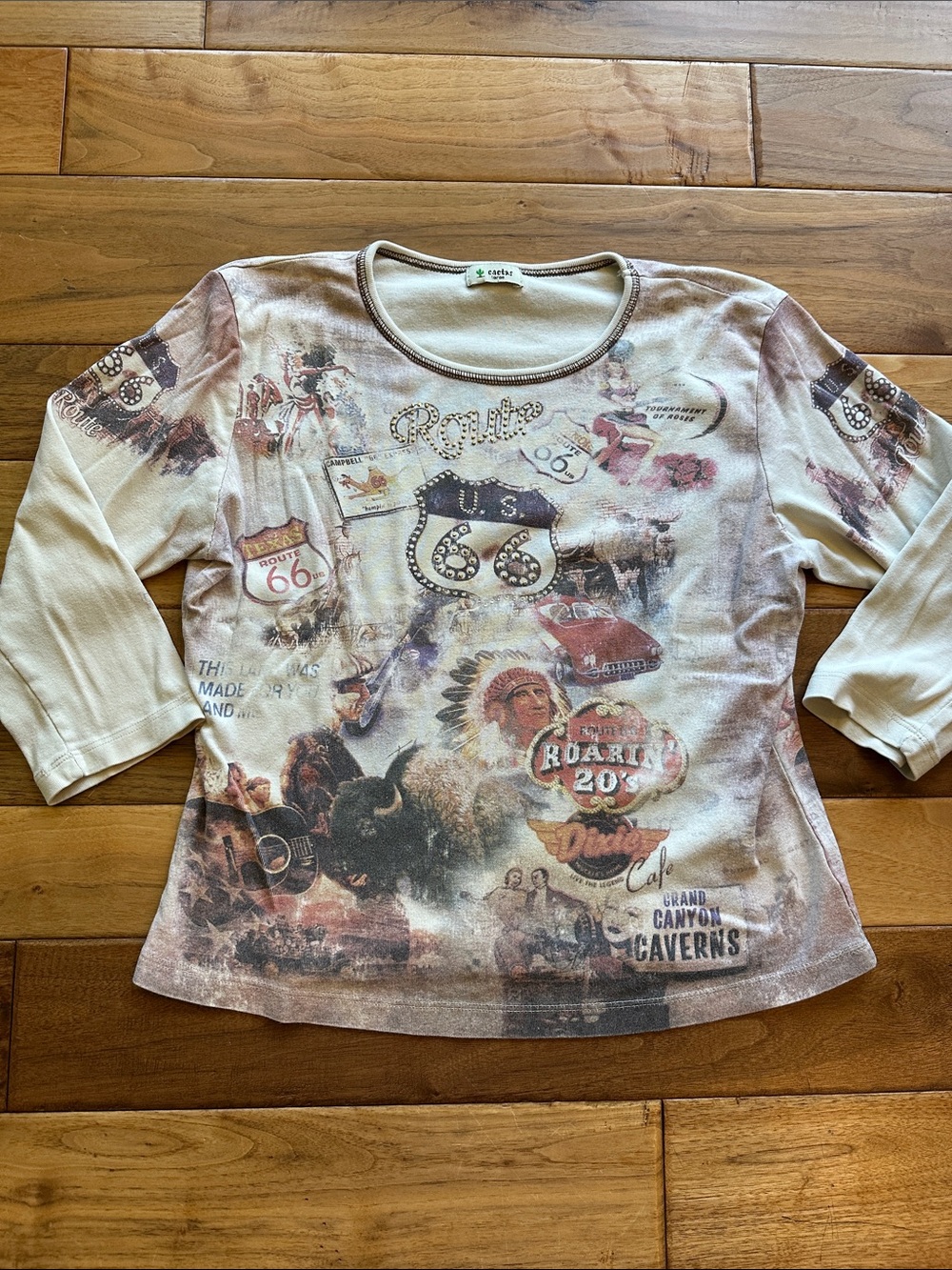 Vtg Y2K Cactus all over print Route 66 western theme shirt
